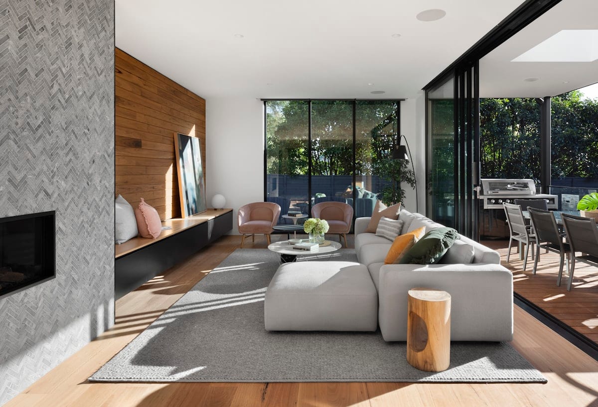 Terraced residential yards on a tree-lined Portland hillside